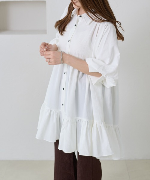 apres jour clair（アプレジュールクレア）の「【apres jour clair】ショートスリーブティアードチュニックシャツ（シャツ/ブラウス・レディース・ミント/チャコールグレー/オフホワイト・フリー/X-LARGE）」の16枚目の写真