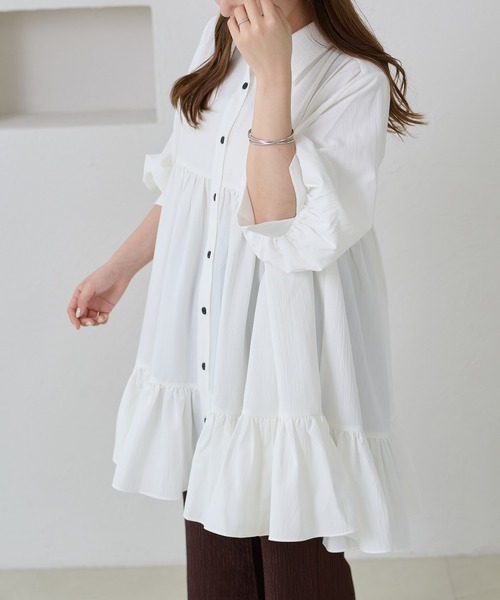 apres jour clair（アプレジュールクレア）の「【apres jour clair】ショートスリーブティアードチュニックシャツ（シャツ/ブラウス・レディース・ミント/チャコールグレー/オフホワイト・フリー/X-LARGE）」の17枚目の写真
