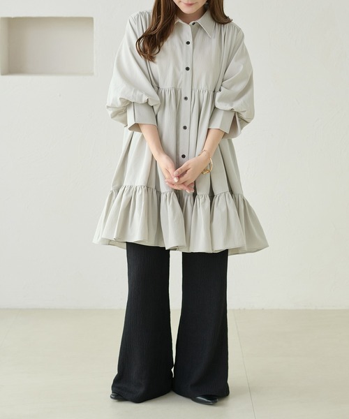 apres jour clair（アプレジュールクレア）の「【apres jour clair】ショートスリーブティアードチュニックシャツ（シャツ/ブラウス・レディース・ミント/チャコールグレー/オフホワイト・フリー/X-LARGE）」の8枚目の写真
