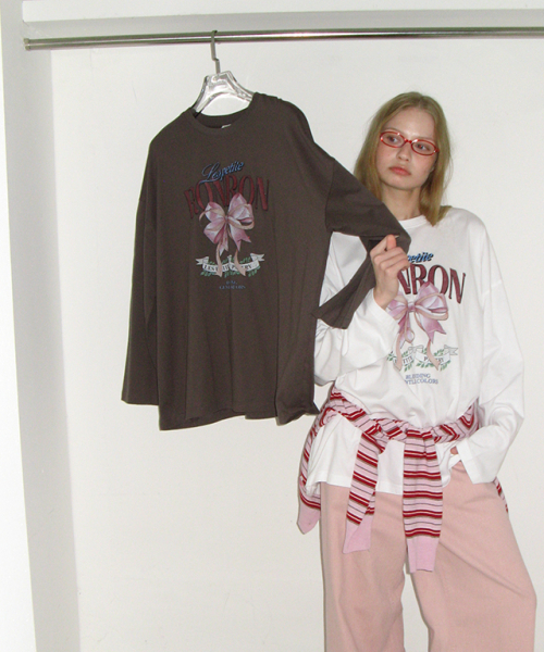 RONRON(ロンロン)の「VINTAGE DOUBLE RIBBON LONG SLEEVE CHARCOAL(Tシャツ/カットソー・レディース・その他・FREE)」の3枚目の写真