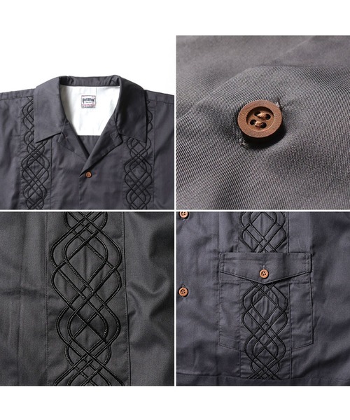 HOUSTON(ヒューストン)の「HOUSTON コード刺繍オープンカラーシャツ(WAIST POKET)(シャツ/ブラウス・メンズ・オフホワイト/チャコール/ブラウン系その他・MEDIUM/LARGE/X-LARGE/XX-LARGE)」の5枚目の写真