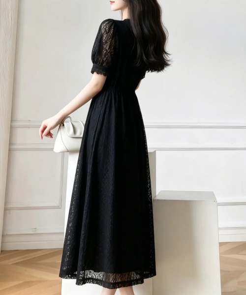 LUCPY(ラクピー)の「レース切替パフスリーブロングワンピース(ワンピース・レディース・ブラック/ホワイト・X-LARGE/LARGE/MEDIUM/SMALL)」の3枚目の写真