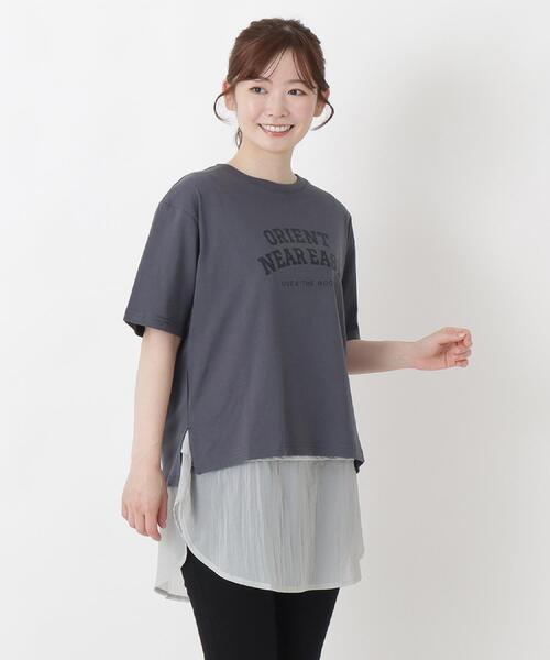 one'sterrace（ワンズテラス）の「コットン ワイドプリント Tシャツ A（Tシャツ/カットソー・レディース・ブラック系8/アイボリー系8/ライトグリーン系/ネイビー系5/ブラウン系8・02）」の5枚目の写真