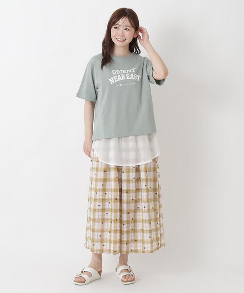 one'sterrace（ワンズテラス）の「コットン ワイドプリント Tシャツ A（Tシャツ/カットソー・レディース・ブラック系8/アイボリー系8/ライトグリーン系/ネイビー系5/ブラウン系8・02）」の14枚目の写真