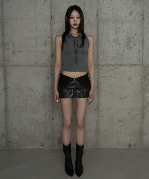 ETRE AU SOMMET(エトレオソメ)の「Front Zipper Belt Leather Skirt Pants (Black)(スカート・レディース・ブラック・FREE)」の4枚目の写真