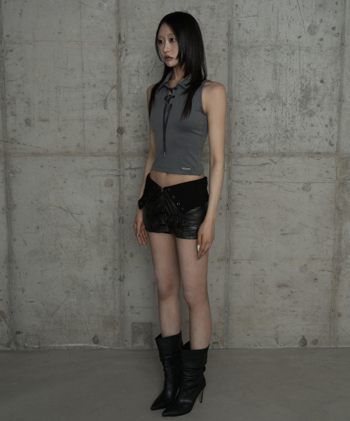 ETRE AU SOMMET(エトレオソメ)の「Front Zipper Belt Leather Skirt Pants (Black)(スカート・レディース・ブラック・FREE)」の5枚目の写真