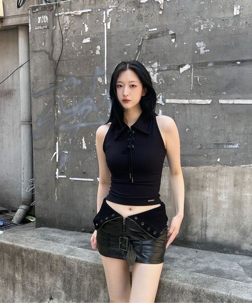 ETRE AU SOMMET(エトレオソメ)の「Front Zipper Belt Leather Skirt Pants (Black)(スカート・レディース・ブラック・FREE)」の17枚目の写真