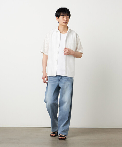 COMME CA ISM(コムサイズム)の「トリコットレース ショートポイントカラー 半袖シャツ(シャツ/ブラウス・メンズ・ブラック/ホワイト・LARGE/MEDIUM)」の3枚目の写真
