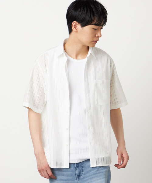 COMME CA ISM(コムサイズム)の「トリコットレース ショートポイントカラー 半袖シャツ(シャツ/ブラウス・メンズ・ブラック/ホワイト・LARGE/MEDIUM)」の5枚目の写真