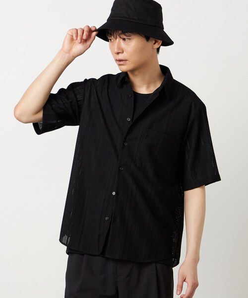 COMME CA ISM(コムサイズム)の「トリコットレース ショートポイントカラー 半袖シャツ(シャツ/ブラウス・メンズ・ブラック/ホワイト・LARGE/MEDIUM)」の8枚目の写真
