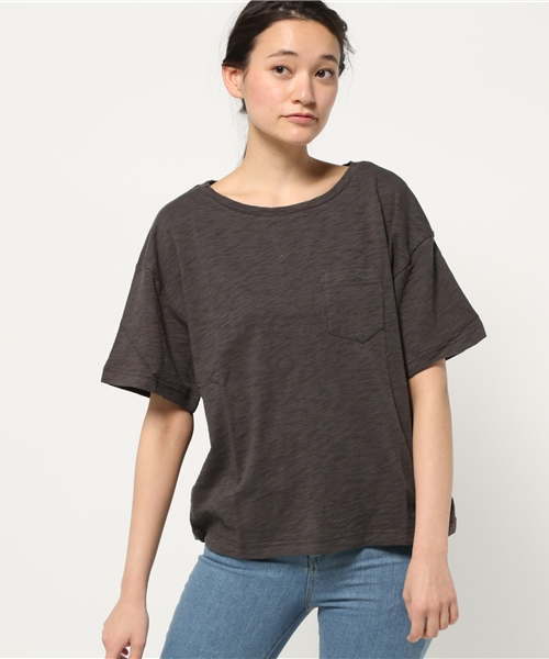 OUTLET(アウトレット)の「【Discoat Parisien】粗杢ポケ付T(Tシャツ/カットソー・レディース・オフホワイト/チャコールグレー/杢グレー・FREE)」の2枚目の写真