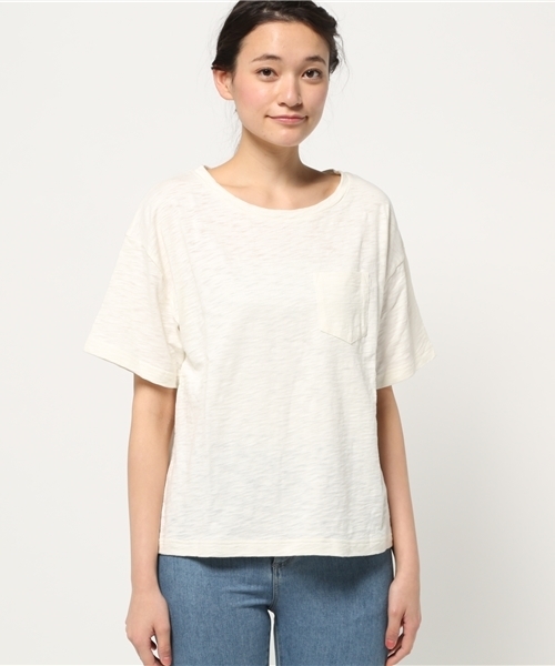 OUTLET(アウトレット)の「【Discoat Parisien】粗杢ポケ付T(Tシャツ/カットソー・レディース・オフホワイト/チャコールグレー/杢グレー・FREE)」の4枚目の写真
