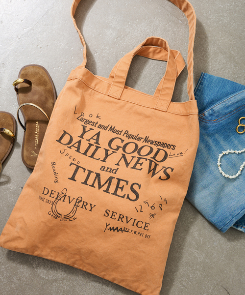 FRAMeWORK(フレームワーク)の「≪WEB限定 / 追加≫YA GOOD IDEAS YA GOOD DAILY NEWS TIMES 2(トートバッグ・レディース・ブラウン/オレンジ/アイボリー・FREE)」の3枚目の写真