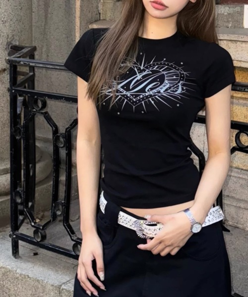 FUNdaysion(ファンデイション)の「プリントハートTシャツ(Tシャツ/カットソー・レディース・ブラック・M)」の11枚目の写真