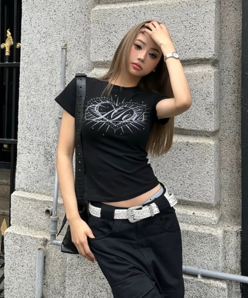 FUNdaysion(ファンデイション)の「プリントハートTシャツ(Tシャツ/カットソー・レディース・ブラック・M)」の7枚目の写真