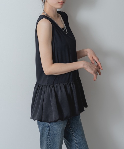 ANNA LUNA(アンナルナ)の「【ANNA LUNA】 裾バルーン × 異素材 切替 タンクトップ(タンクトップ・レディース・オフホワイト/ブラック・MEDIUM)」の12枚目の写真