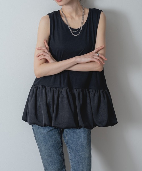ANNA LUNA(アンナルナ)の「【ANNA LUNA】 裾バルーン × 異素材 切替 タンクトップ(タンクトップ・レディース・オフホワイト/ブラック・MEDIUM)」の11枚目の写真