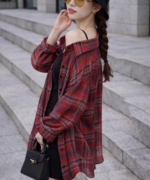 UP START(アップスタート)の「【Bls】 【ZL】【Bling Leads】シースルーチェックシャツ(BL)(シャツ/ブラウス・レディース・ブラック/レッド・FREE)」の2枚目の写真