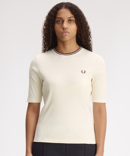 FRED PERRY(フレッドペリー)の「Twin Tipped Ribbed T-Shirt/ツインティップリブTシャツ(Tシャツ/カットソー・レディース・ブラック/ベージュ・10/8)」の10枚目の写真