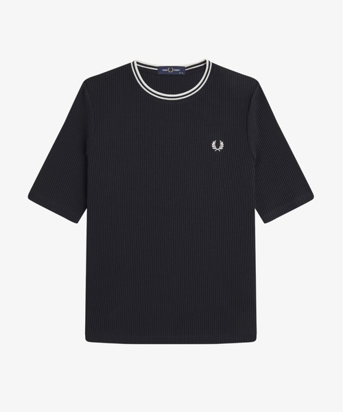 FRED PERRY(フレッドペリー)の「Twin Tipped Ribbed T-Shirt/ツインティップリブTシャツ(Tシャツ/カットソー・レディース・ブラック/ベージュ・10/8)」の7枚目の写真