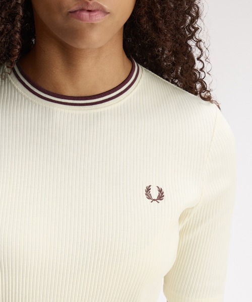 FRED PERRY(フレッドペリー)の「Twin Tipped Ribbed T-Shirt/ツインティップリブTシャツ(Tシャツ/カットソー・レディース・ブラック/ベージュ・10/8)」の9枚目の写真