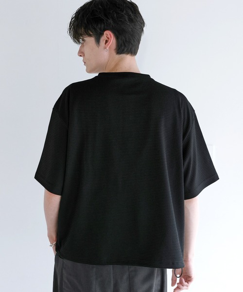 ETELIO(エテリオ)の「ワッフルヘンリーネックドローコードTシャツ(Tシャツ/カットソー・メンズ・チャコール/グレー/ブラック・L/M/XL/S)」の6枚目の写真