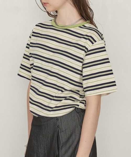 uchi.(ウチ)の「配色マルチボーダーリンガーTシャツ(Tシャツ/カットソー・レディース・オレンジ系その他/ブラウン系その他/グリーン系その他・FREE)」の3枚目の写真