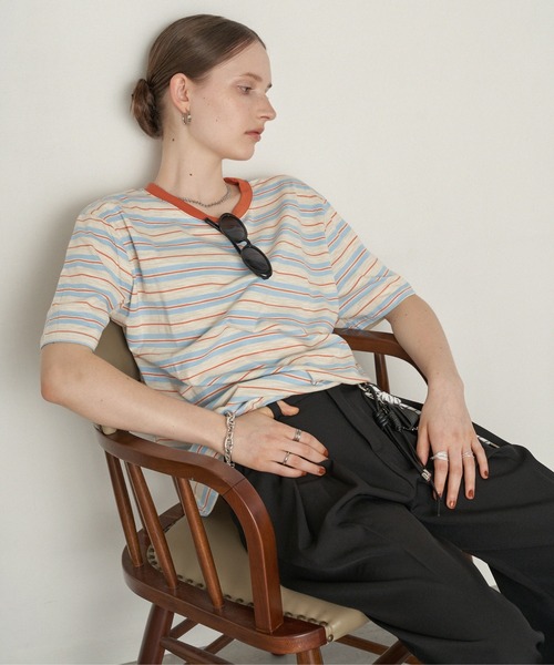 uchi.(ウチ)の「配色マルチボーダーリンガーTシャツ(Tシャツ/カットソー・レディース・オレンジ系その他/ブラウン系その他/グリーン系その他・FREE)」の9枚目の写真