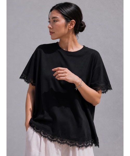 Brown&Street(ブラウンアンドストリート)の「【華やか】 レースバランスT(Tシャツ/カットソー・レディース・ホワイト/ブラック・FREE)」の2枚目の写真