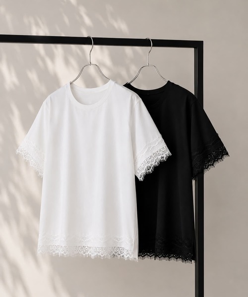 Brown&Street(ブラウンアンドストリート)の「【華やか】 レースバランスT(Tシャツ/カットソー・レディース・ホワイト/ブラック・FREE)」の3枚目の写真