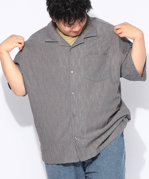 B&T CLUB(ビーティークラブ)の「シャツ 半袖 メンズ 大きいサイズ ソフトタッチ ニットレース 波柄 開襟シャツ B&T CLUB (ビーアンドティークラブ)(シャツ/ブラウス・メンズ・ブラック/ダークグレー・X3(6L~7L)/X2(4L~5L)/X1(3L~4L)/X4(8L~9L))」の1枚目の写真