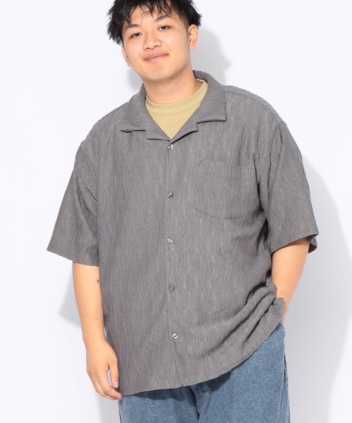 B&T CLUB(ビーティークラブ)の「シャツ 半袖 メンズ 大きいサイズ ソフトタッチ ニットレース 波柄 開襟シャツ B&T CLUB (ビーアンドティークラブ)(シャツ/ブラウス・メンズ・ブラック/ダークグレー・X3(6L~7L)/X2(4L~5L)/X1(3L~4L)/X4(8L~9L))」の8枚目の写真