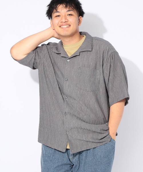B&T CLUB(ビーティークラブ)の「シャツ 半袖 メンズ 大きいサイズ ソフトタッチ ニットレース 波柄 開襟シャツ B&T CLUB (ビーアンドティークラブ)(シャツ/ブラウス・メンズ・ブラック/ダークグレー・X3(6L~7L)/X2(4L~5L)/X1(3L~4L)/X4(8L~9L))」の6枚目の写真