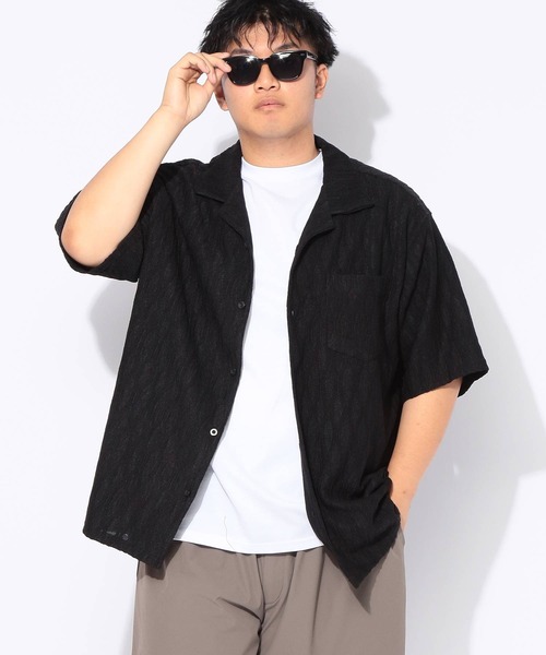 B&T CLUB(ビーティークラブ)の「シャツ 半袖 メンズ 大きいサイズ ソフトタッチ ニットレース 波柄 開襟シャツ B&T CLUB (ビーアンドティークラブ)(シャツ/ブラウス・メンズ・ブラック/ダークグレー・X3(6L~7L)/X2(4L~5L)/X1(3L~4L)/X4(8L~9L))」の14枚目の写真