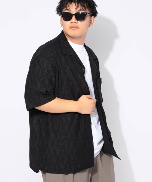 B&T CLUB(ビーティークラブ)の「シャツ 半袖 メンズ 大きいサイズ ソフトタッチ ニットレース 波柄 開襟シャツ B&T CLUB (ビーアンドティークラブ)(シャツ/ブラウス・メンズ・ブラック/ダークグレー・X3(6L~7L)/X2(4L~5L)/X1(3L~4L)/X4(8L~9L))」の18枚目の写真