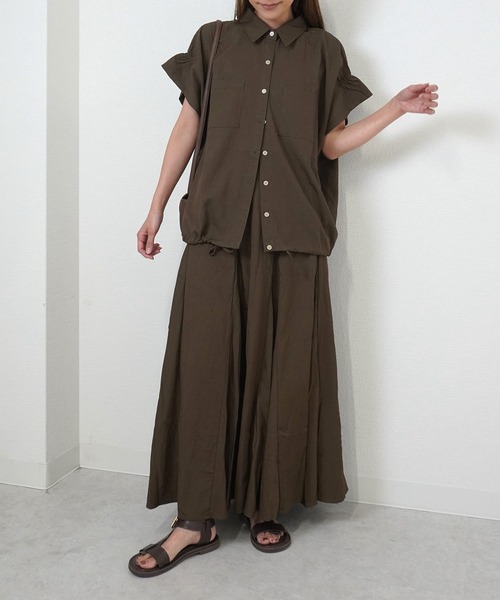 gossara(ゴサラ)の「【絞って楽しむ大人シャツ】ヴィンテージクロスシャツ(シャツ/ブラウス・レディース・ブラウン/アイボリー/ネイビー・FREE)」の6枚目の写真
