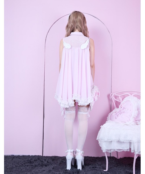 AVENCHUMU(アバンチュウム)の「I'm angel chiffon shirt onepiece(シャツワンピース・レディース・ブラック/ピンク/ベビーピンク・FREE)」の11枚目の写真