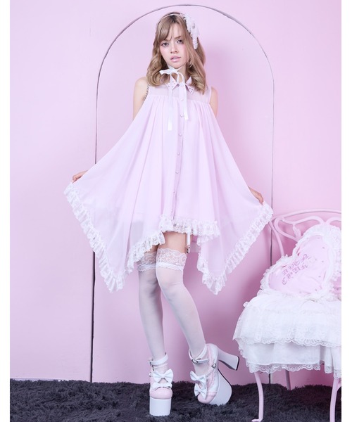 AVENCHUMU(アバンチュウム)の「I'm angel chiffon shirt onepiece(シャツワンピース・レディース・ブラック/ピンク/ベビーピンク・FREE)」の8枚目の写真