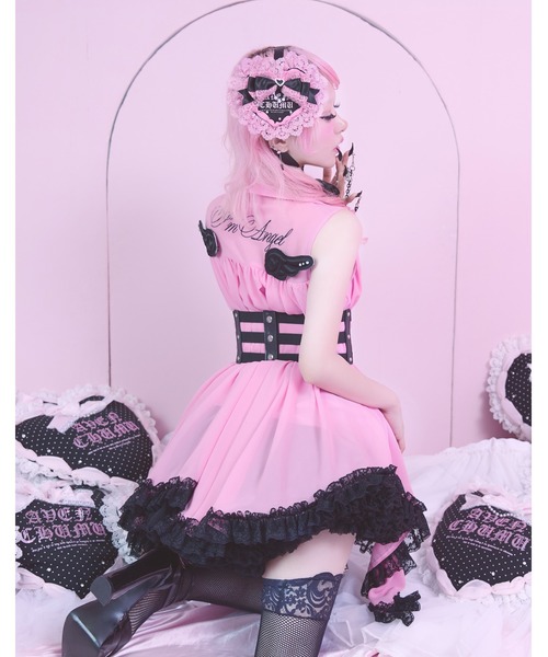 AVENCHUMU(アバンチュウム)の「I'm angel chiffon shirt onepiece(シャツワンピース・レディース・ブラック/ピンク/ベビーピンク・FREE)」の7枚目の写真