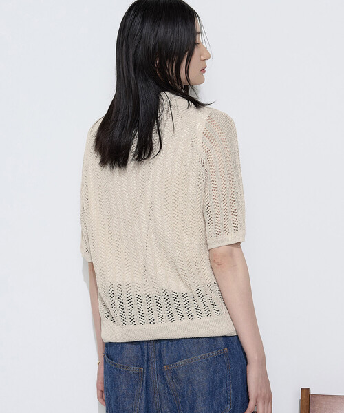 COMME CA(コムサ)の「美濃和紙 透かしニットポロ(ニット/セーター・レディース・キナリ/ネイビー・9号)」の8枚目の写真