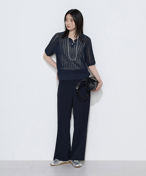 COMME CA(コムサ)の「美濃和紙 透かしニットポロ(ニット/セーター・レディース・キナリ/ネイビー・9号)」の9枚目の写真