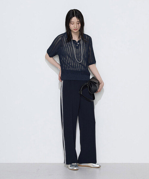COMME CA(コムサ)の「美濃和紙 透かしニットポロ(ニット/セーター・レディース・キナリ/ネイビー・9号)」の10枚目の写真