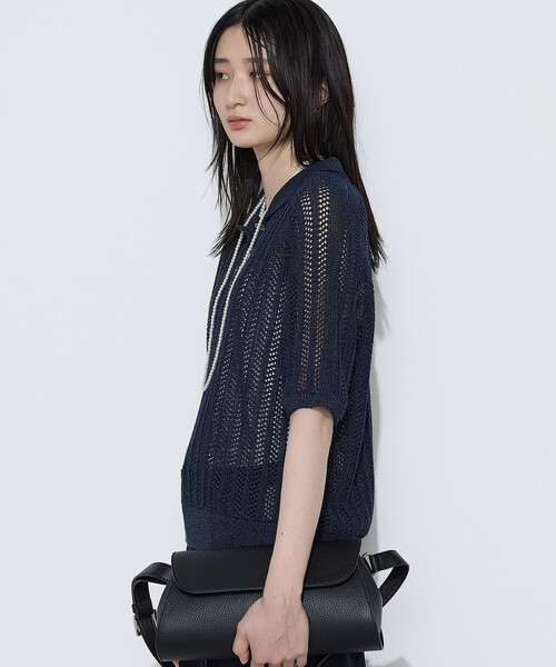 COMME CA(コムサ)の「美濃和紙 透かしニットポロ(ニット/セーター・レディース・キナリ/ネイビー・9号)」の12枚目の写真