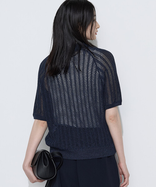 COMME CA(コムサ)の「美濃和紙 透かしニットポロ(ニット/セーター・レディース・キナリ/ネイビー・9号)」の13枚目の写真