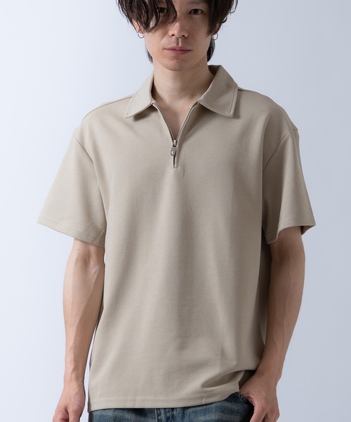 Crownor(クラウノアー)の「ハーフジップ 半袖シャツ(ポロシャツ・メンズ・ブラック/ベージュ/ホワイト・LARGE/MEDIUM)」の3枚目の写真