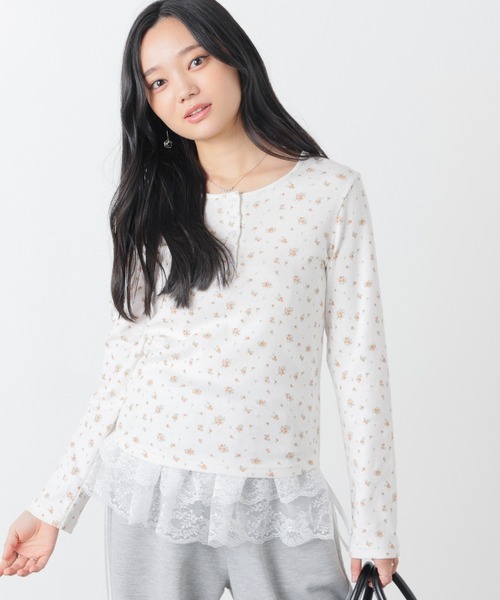 Honeys（ハニーズ）の「小花柄ヘンリートップス（Tシャツ/カットソー・レディース・ホワイト系その他2/グレー系その他3/グレー系その他2/イエロー系その他2・L/S/M）」の22枚目の写真