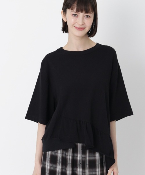 H.A.K(ハク)の「ギザコットン25/40ソフト天竺アシンメトリーフリルTシャツ(Tシャツ/カットソー・レディース・ブラウン/ブラック/キャメル・FREE)」の2枚目の写真
