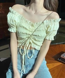 シャーリングオフショルダーブラウス