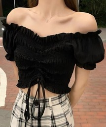 シャーリングオフショルダーブラウス