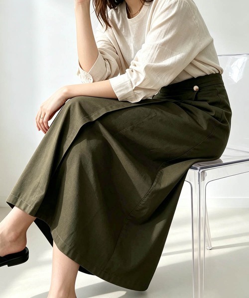 Miniministore（ミニミニストア）の「ラップパンツリネンライクワイドパンツ春夏（チノパンツ・レディース・ブラック/カーキ/アイボリー/モカ・M/L）」の7枚目の写真
